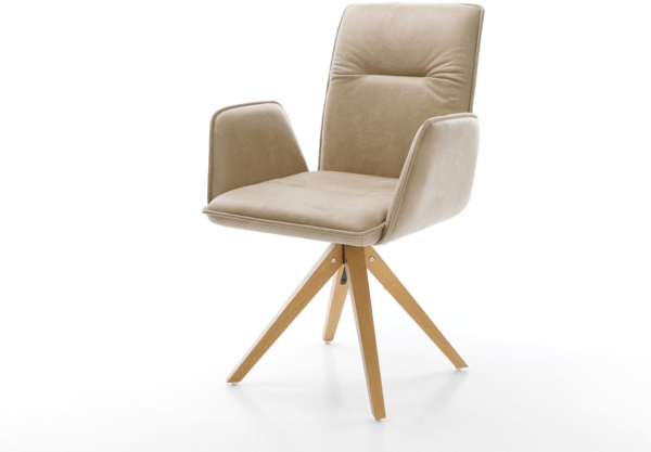 Esszimmerstuhl Vinja-Flex Mikrofaser Beige Vintage Holzgestell kantig Natur