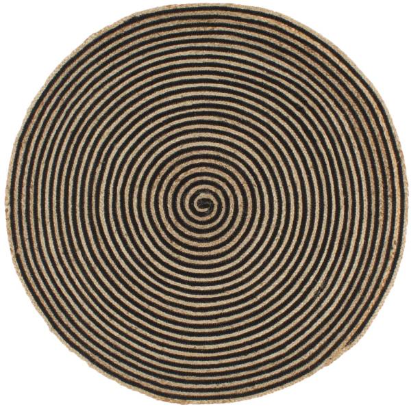 vidaXL Teppich Handgefertigt Jute mit Spiralen-Design Schwarz 150 cm 133721