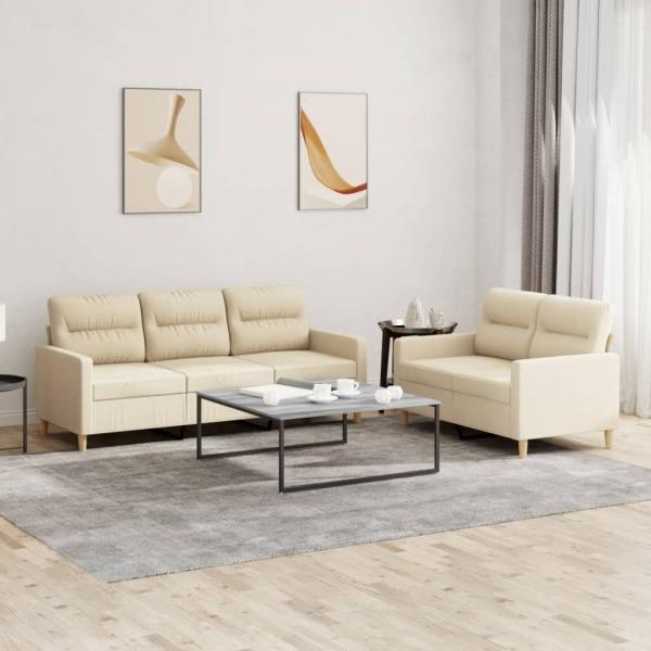 vidaXL 2-tlg. Sofagarnitur mit Kissen Creme Stoff 3201602