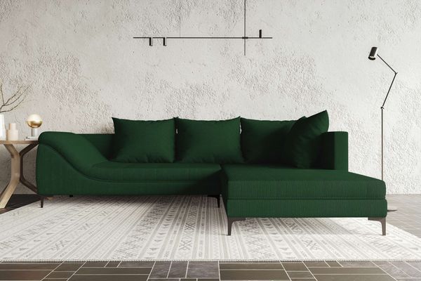 99rooms Loni Ecksofa Cordstoff POSO Dunkelgrün Rechts