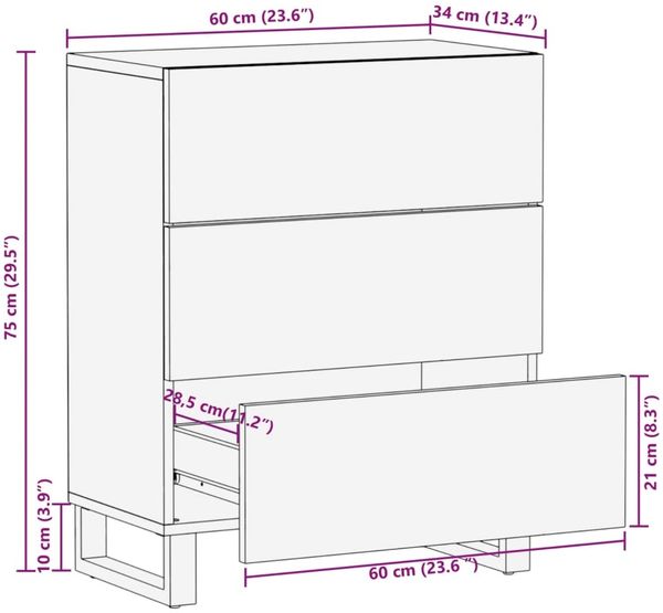 vidaXL Sideboard Weiß 60x34x75 cm Massivholz Mango 377454 Bild 11