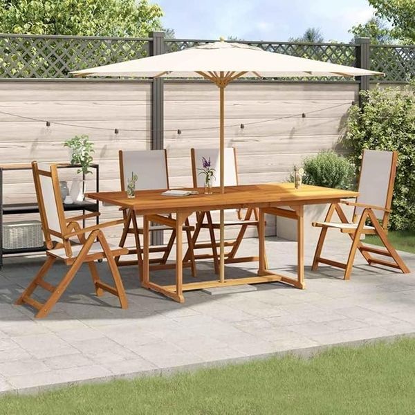 IKAYAA Outdoor-Set mit ausziehbarem Tisch aus Akazienholz und 4 Klappstühlen – Perfekt für Garten und Terrasse