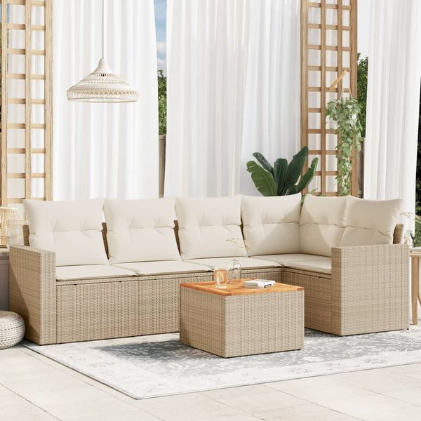 vidaXL 6-tlg. Garten-Sofagarnitur mit Kissen Beige Poly Rattan 3256443