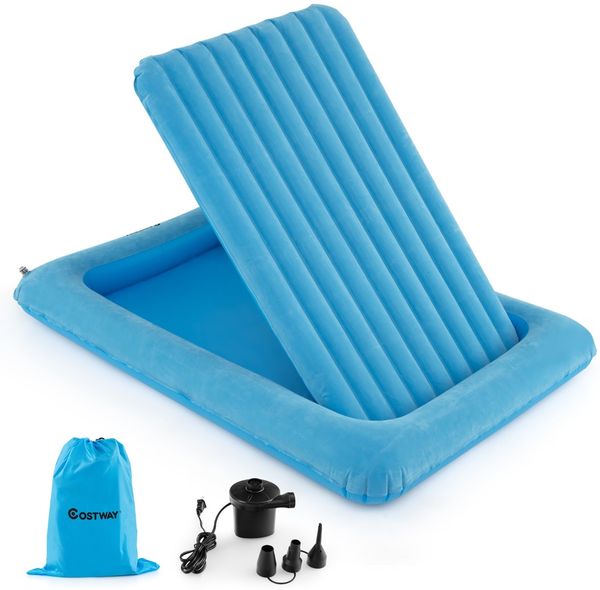 Aufblasbares Kinderbett mit Elektropumpe & Tragetasche 2 in 1 Reisebett mit Matratze Blau