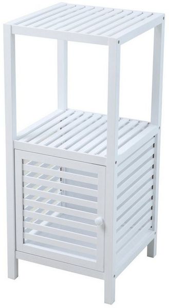 SVITA Badregal S mit Tür Badezimmerschrank mit Regal freistehend Bambus Weiß