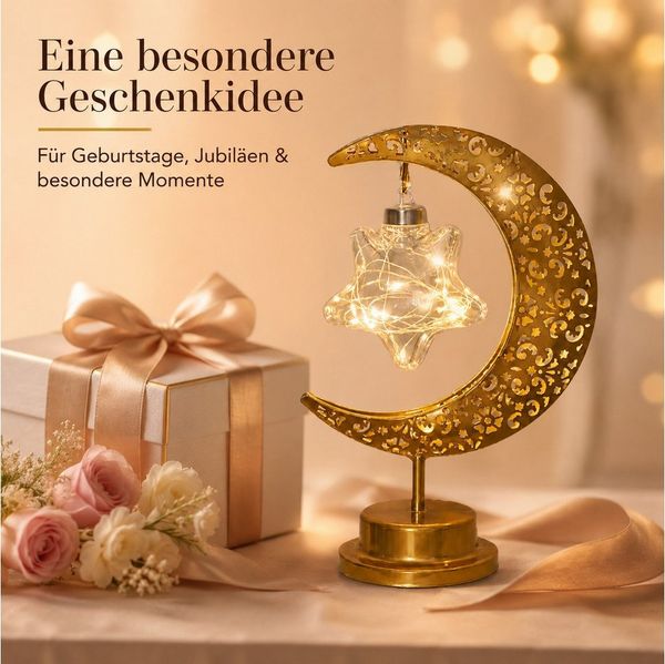 Diyarts Nachttischlampe Stern, LED-Glühbirne, Warmweiß, Langlebiges Metall, flackerfreies Licht, warmweiß, kabellos.