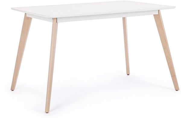 Esstisch Migelo aus MDF, klassischer Stil, weiß, 120x80 cm, Gestell aus Buche, geeignet für 4–6 Personen