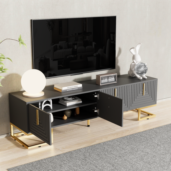 TV-Schrank,lowboard mit strukturierter Tür,170×40×45.5 cm, Grauschwarz,modernes Design, viel Stauraum