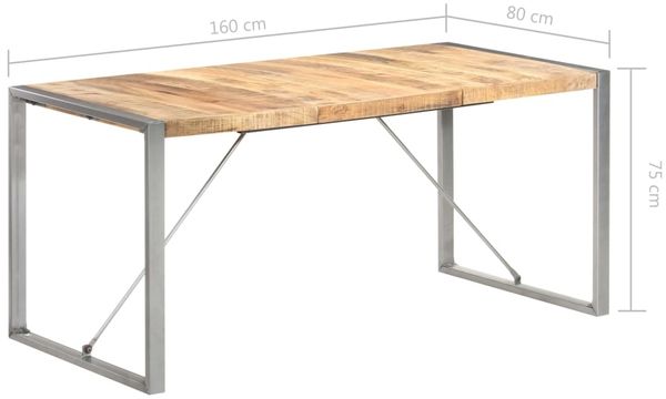 vidaXL Esstisch 160x80x75 cm Raues Mango-Massivholz 321563 Bild 7