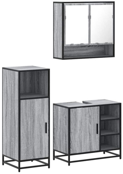 vidaXL 3-tlg. Badmöbel-Set Grau Sonoma Holzwerkstoff 3300998