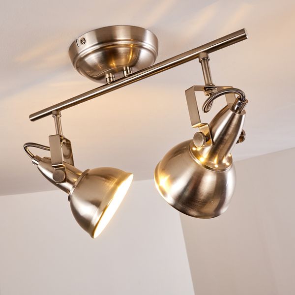 hofstein Deckenleuchte »Arazane« Deckenlampe aus Metall in Nickel-matt/Weiß, ohne Leuchtmittel, mit verstellbaren Strahlern, 2xE14, Spot im Retro/Vintage Design