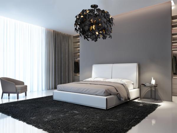 Große LED Deckenleuchte mit Blätter Lampenschirm Schwarz-Gold, Ø 70cm Bild 7