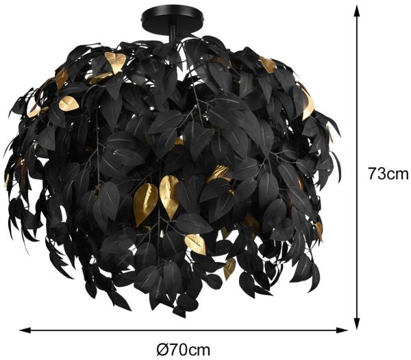 Große LED Deckenleuchte mit Blätter Lampenschirm Schwarz-Gold, Ø 70cm Bild 4