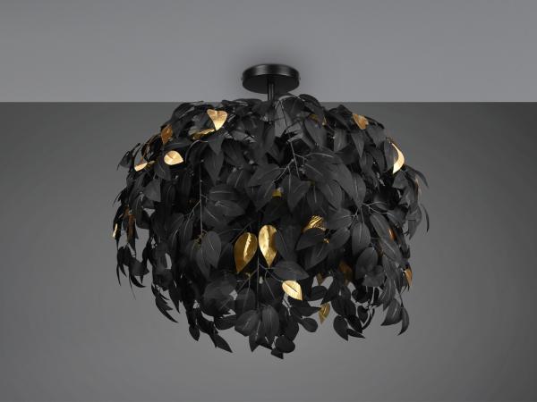 Große LED Deckenleuchte mit Blätter Lampenschirm Schwarz-Gold, Ø 70cm Bild 8