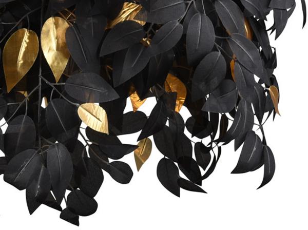 Große LED Deckenleuchte mit Blätter Lampenschirm Schwarz-Gold, Ø 70cm Bild 9