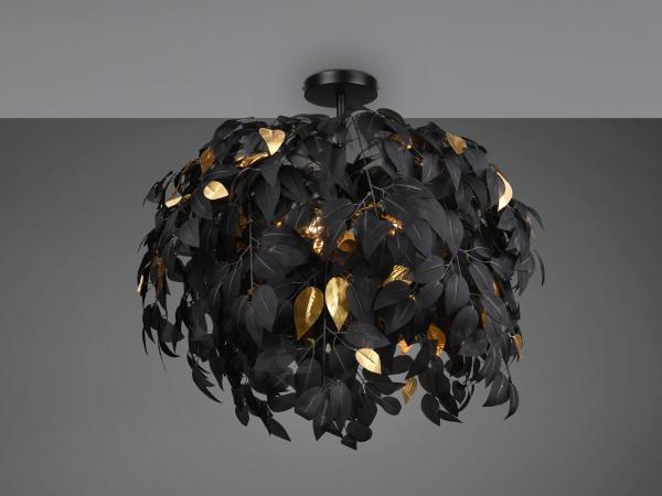 Große LED Deckenleuchte mit Blätter Lampenschirm Schwarz-Gold, Ø 70cm Bild 3