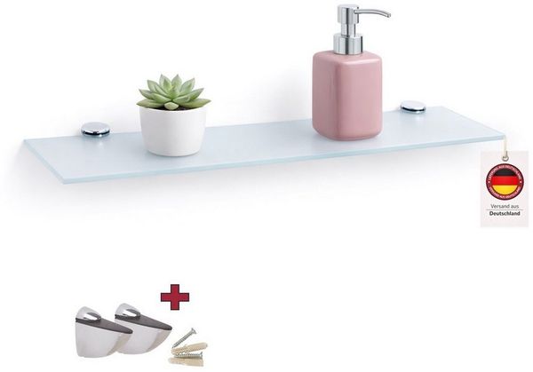 HOOZ Wandregal Glasregal, Wandablage ESG 30x13 cm, rechteckig, mit Halterung Weiß, Regal Glas, Platzsparende Wandboard für Dusche, Bad, Küche oder Wohnraum