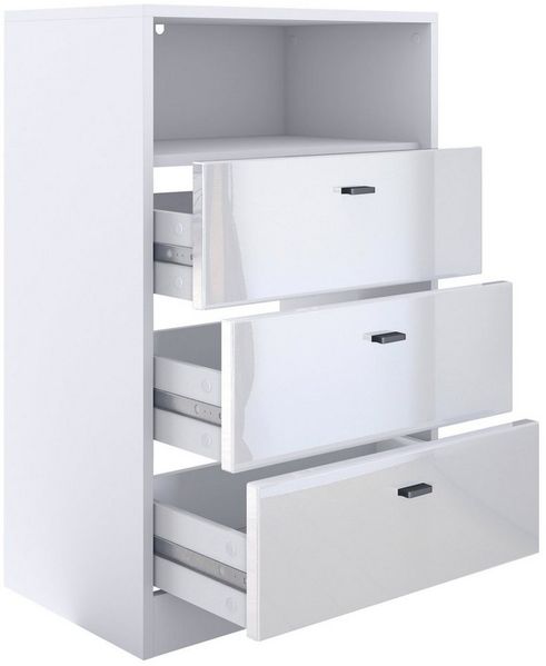 Vladon Kommode Pino V2, Anrichte mit 3 Schubladen & 1 offenem Fach, Weiß matt/Beton Oxid Optik (56 x 86,5 x 36 cm) Bild 2