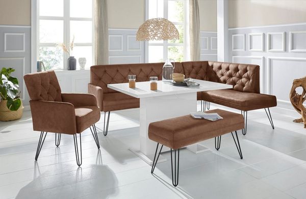 exxpo - sofa fashion Eckbank Doppio, Chesterfield Optik, komfortabel und bequem, hohe Designfüße, Frei im Raum stellbar