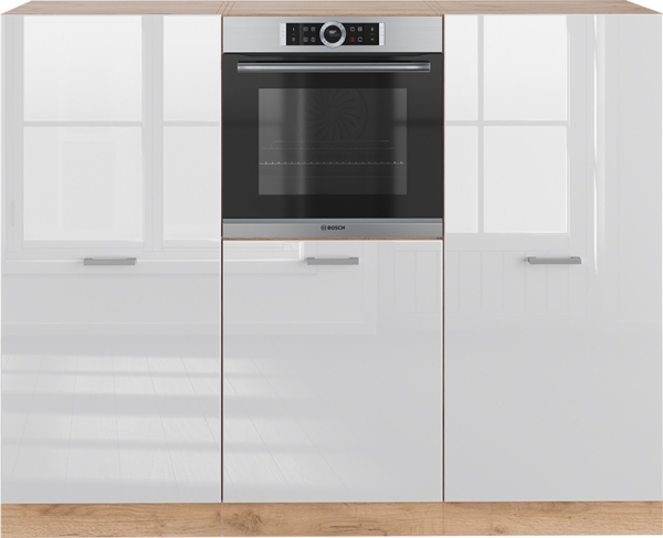 Küchenblock R-Line Weiß Hochglanz/Goldkraft Eiche 180 cm ohne Arbeitsplatte Vicco