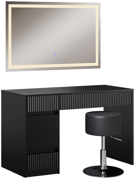 Schminktisch Omira Schwarz 120 cm mit LED-Spiegel und Hocker Vicco