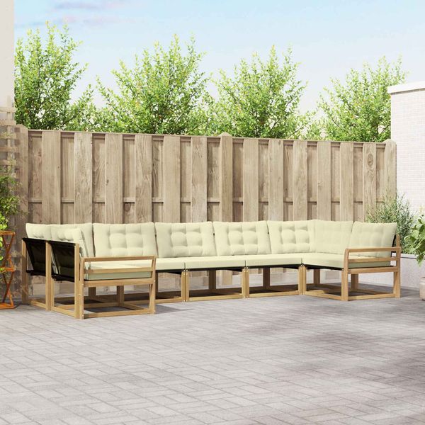 vidaXL Outdoor-Sofagarnitur mit Kissen 7 pcs Weiß und Creme 3389044