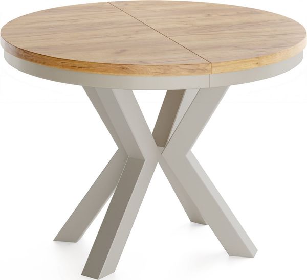 WFL GROUP Esstisch Clara Grau-Beige Loft rund ausziehbar mit Grau-Beige Metallbeinen (MADE IN EU, erhältlich in zwei Größen – 100/120 cm, ausziehbar auf 180/200 cm), platzsparender Industrial Tisch in Holzoptik für Wohnzimmer oder Küche