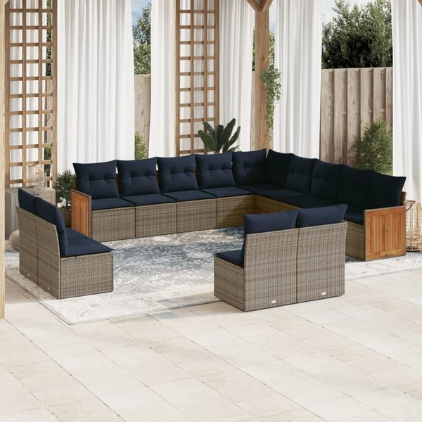 vidaXL 13-teiliges Gartensofa-Set mit Kissen, grau, Polyrattan 3228168