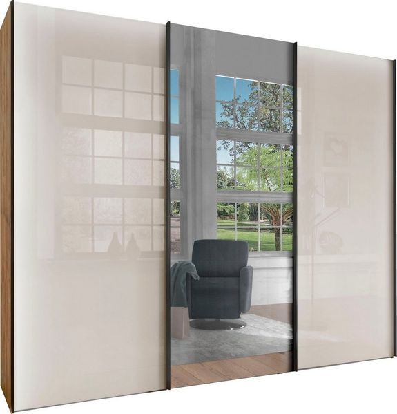 WIEMANN Schwebetürenschrank Monaco, Kleiderschrank, Schrank, Wäscheschrank, mit Schiebetüren (2 Breiten, 2 Höhen 216/236 cm auswählbar, MADE IN GERMANY) hochwertige Glas- und Spiegelfront, variable Inneneinteilung