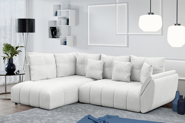 AX LIVING Couch mit Bettfunktion Corleone weiße Eckcouch in L Form