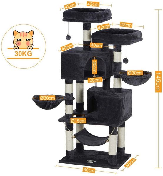 MSMASK Kratzbaum Katzenbaum Kletterbaum mit groß Höhle,Sisal-Stämme, Natur Sisal Katzenkratzbaum,mehrstöckig für große Katzen