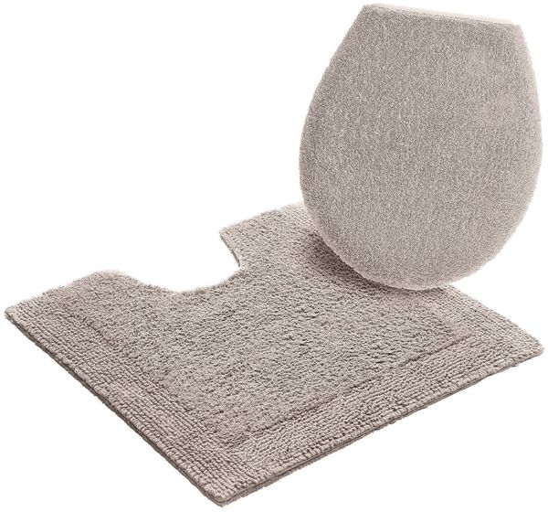 my home Badematte Kapra, Badvorleger, Badezimmer Teppich, Höhe 14 mm, beidseitig nutzbar, fußbodenheizungsgeeignet, strapazierfähig, Baumwolle, 2-tlg. Stand-WC Set, mit Bordüre, Badteppich, Badematte