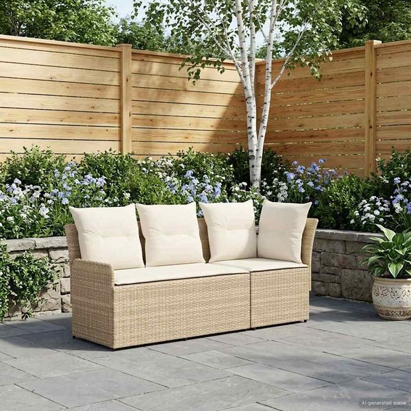 vidaXL Gartenarmsessel mit Ecksofa 2 Stück Beige und Creme PE-Rattan 42025373