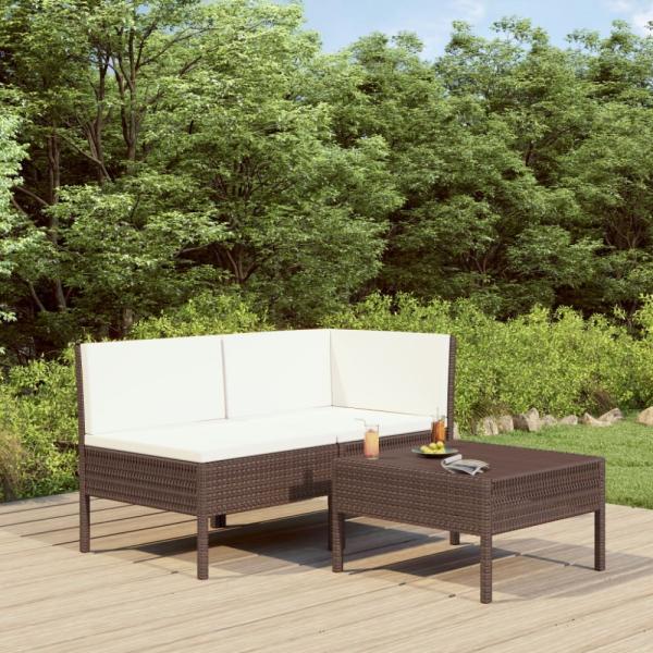 vidaXL 3-tlg. Garten-Lounge-Set mit Auflagen Poly Rattan Braun 310185