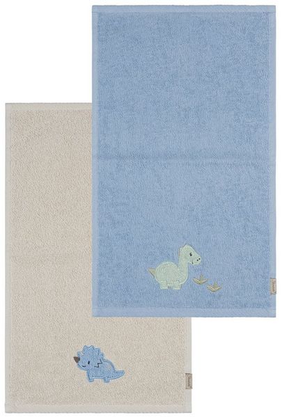 Sterntaler Kinderhandtuch 2er Pack Dino Rexi - Handtücher Set aus saugfähiger Baumwolle angenehm auf der Haut - Kinder Handtücher mit edlen Webkanten und Applikation, blau