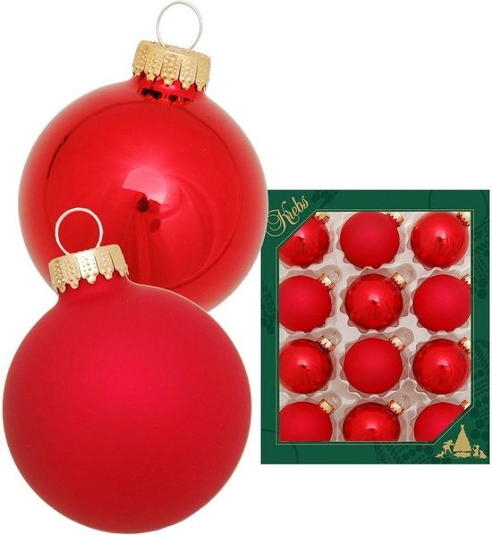 Krebs Glas Lauscha Weihnachtsbaumkugel Glaskugelsortiment Rot Glanz/Satin, Ø ca. 5 cm (12 St), Weihnachtsdeko, Christbaumschmuck, Christbaumkugeln aus Glas