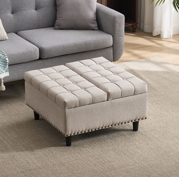 Aufbewahrungsbank mit Deckel, Beige, 75x75x41 cm, bis 130 kg