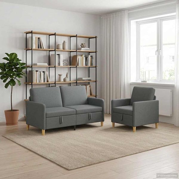 vidaXL Sofa Set mit Stauraum 2 pcs Dunkelgrau Polyester 3429177