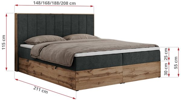 Boxspringbett, Schlafzimmerbett, Bettkasten - BELLISSIMO - 180 x 200 cm - Dunkelgrau Stoff - H3 Bild 5