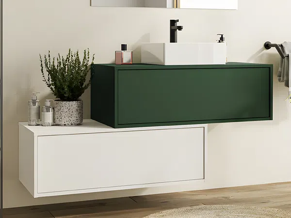 Vente-unique - TEANA Waschbeckenmöbel Holz, Platte GrünWeiß - B 47 cm x H 32 cm x L 94 cm