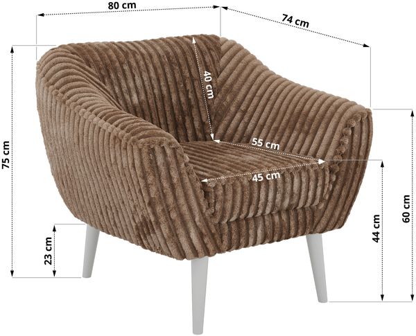Polstersessel PIRS 1 skandinavischer Design 1-Sitzer, Sessel mit Wellenfederung, weiße Füße, Einzelsessel, Hoher Sitzkomfort - Braun Cord Bild 5