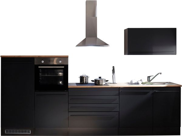 Küchenzeile JAMESY 4 Küchenblock schwarz matt und Eiche