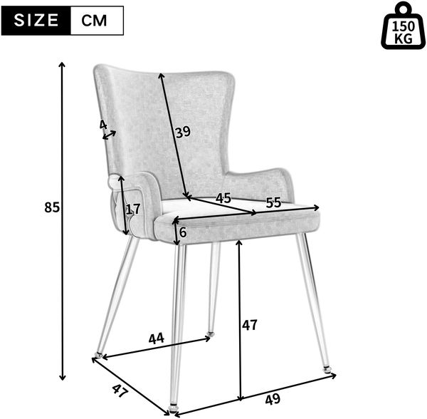 Esszimmerstuhl 6er-Set, Samt mit Metallgestell, vielseitig einsetzbar, 55x47x85 cm, Beige Bild 6