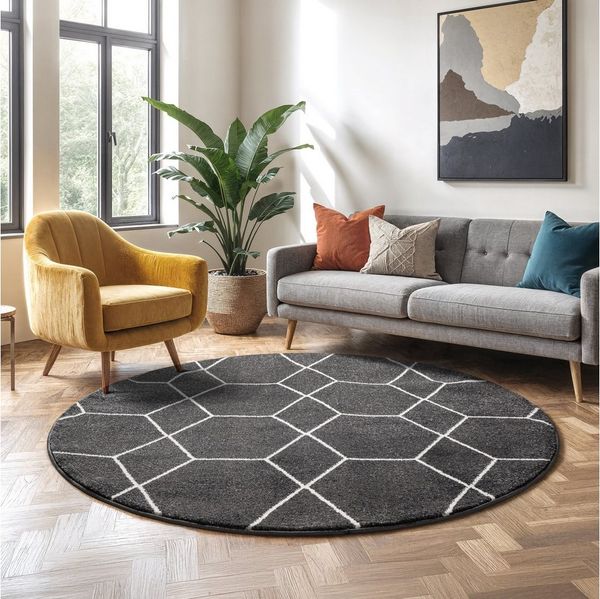 Sanat Teppich Trellis, rund, Höhe: 10 mm, Kurzflor, skandi, boho, auch als Läufer und in rund