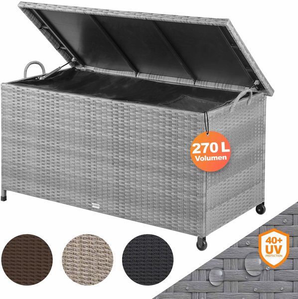 Casaria Auflagenbox Poly Rattan Rollbar Garten Box Grau