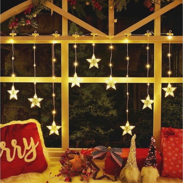 Elegear Lichterkette 114/150 cm Weihnachtsdeko Fenster Warmweiß & Bunt, Haken Timer 8 Modi, LED Fensterbilder für Innen/Außen/Fenster Weihanchten Deko