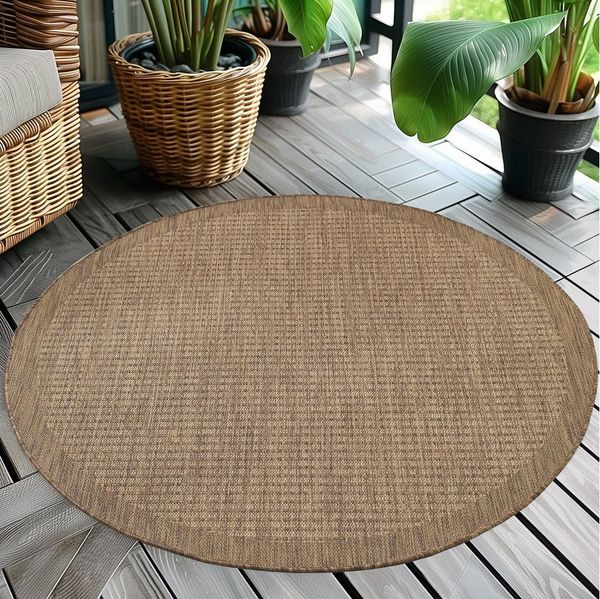 Teppium Outdoorteppich Unicolor - Einfarbig, Rund, Höhe: 5 mm, Teppich Wetterfest Balkon Küchenteppich Flachgewebe Sisaloptik