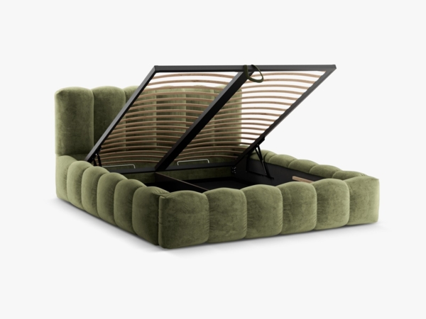 Micadoni Stauraumbett mit Kopfteil Lupine Chenille Loris Hellgrün 160x200 Bild 3