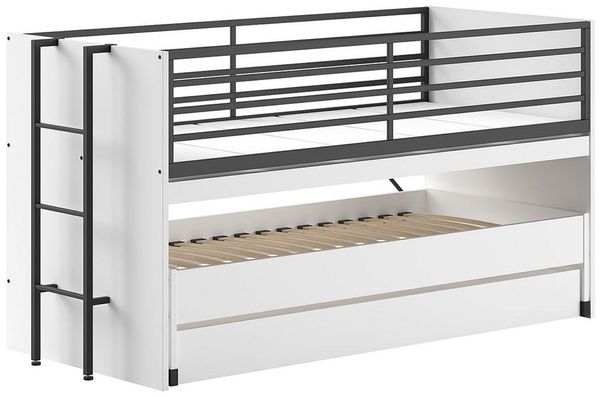Halbhohes Bett SAM 90 x 200 cm Eiche Melamin Dekor Weiß Schwarz