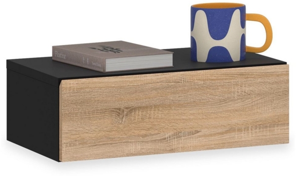 CARO-Möbel Nachtkommode ANNE, Hängender Nachttisch mit Schublade schwebendes Wandregal schwarz/eiche